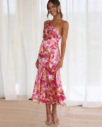 Kathy | Bloemen maxi jurk asymmetrisch één schouder