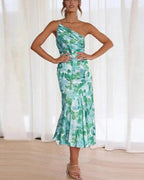 Kathy | Bloemen maxi jurk asymmetrisch één schouder