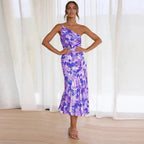 Genevieve | Bloemen asymmetrische midi jurk elegant feest