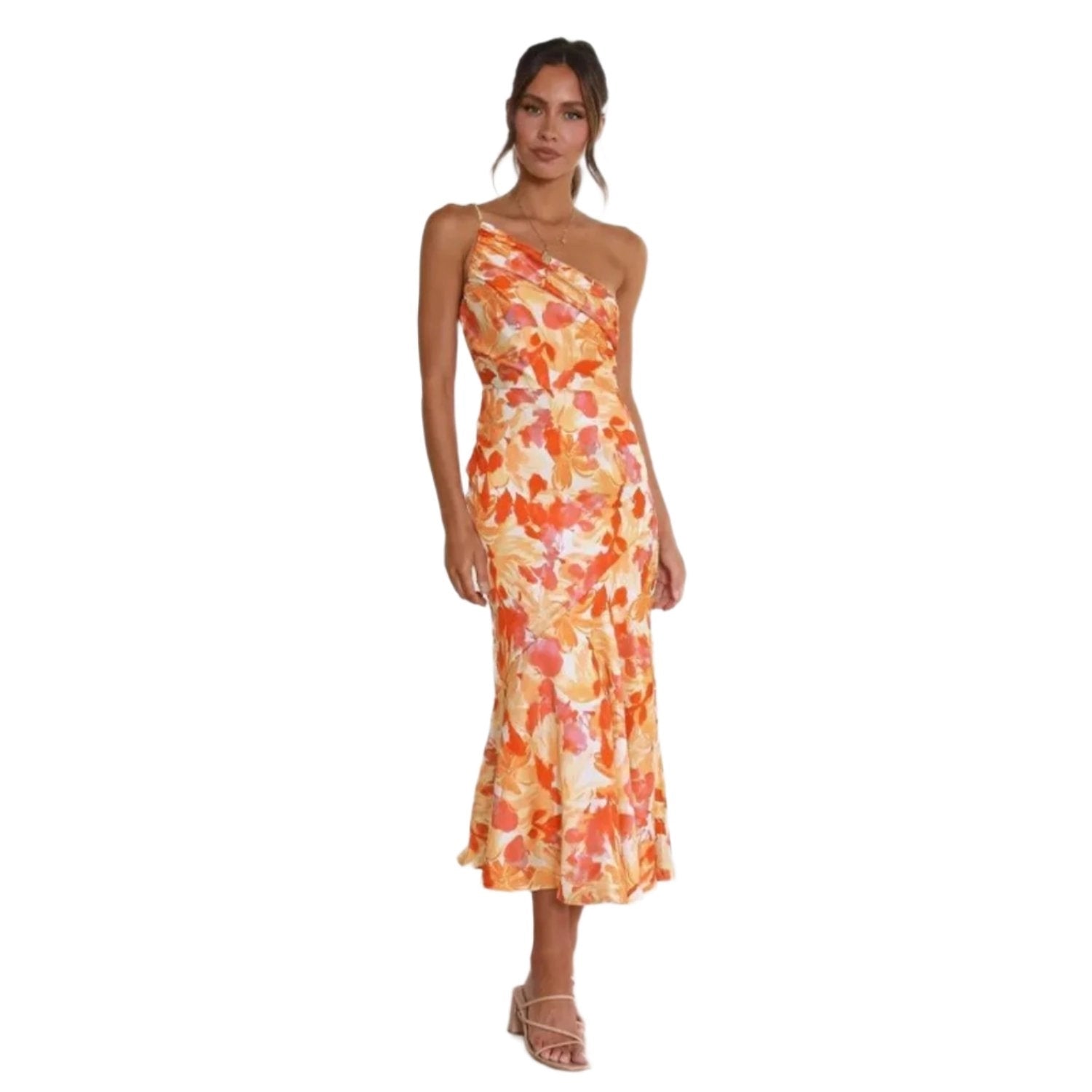 Genevieve | Bloemen asymmetrische midi jurk elegant feest