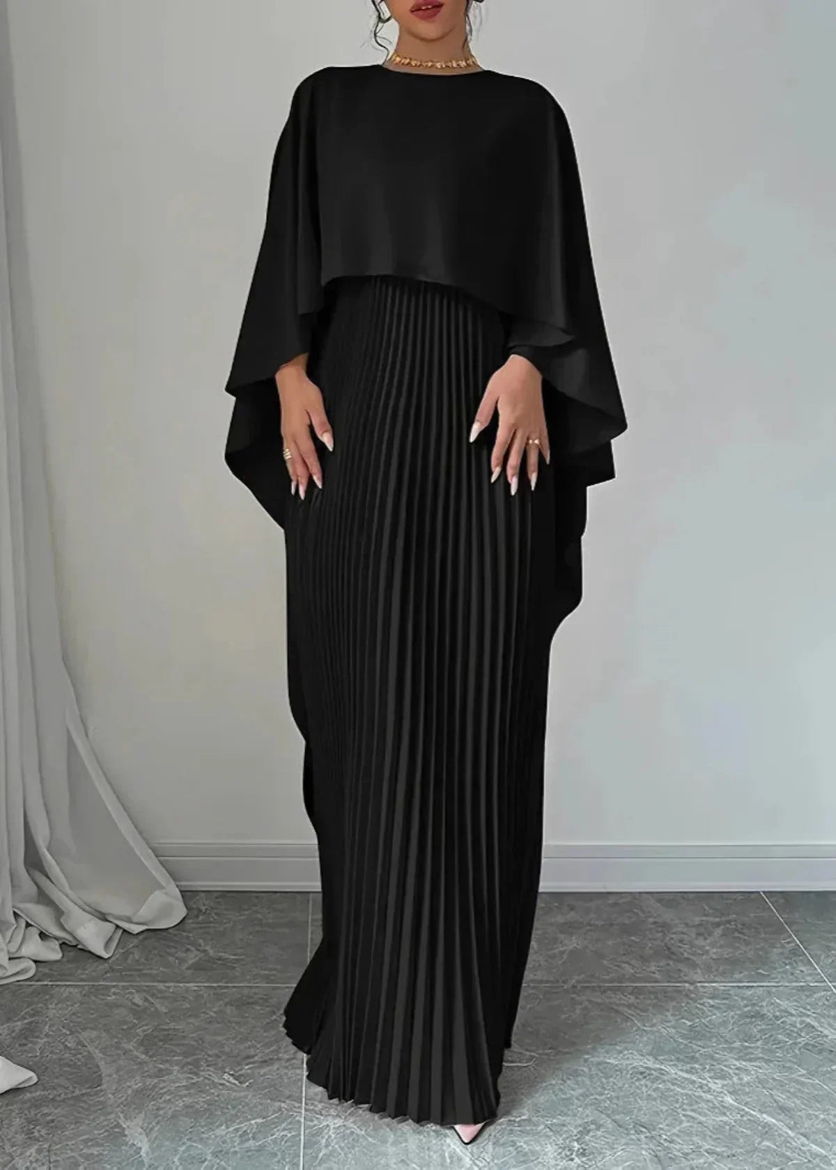 Bonnie | Plissé cape maxi jurk elegant bruiloft