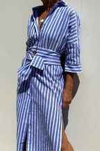 Nova | gestreepte overhemdjurk midi casual chic