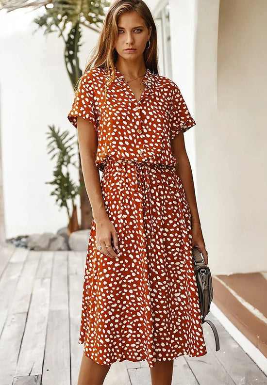 Florine | luchtige midi jurk elegante pasvorm strik