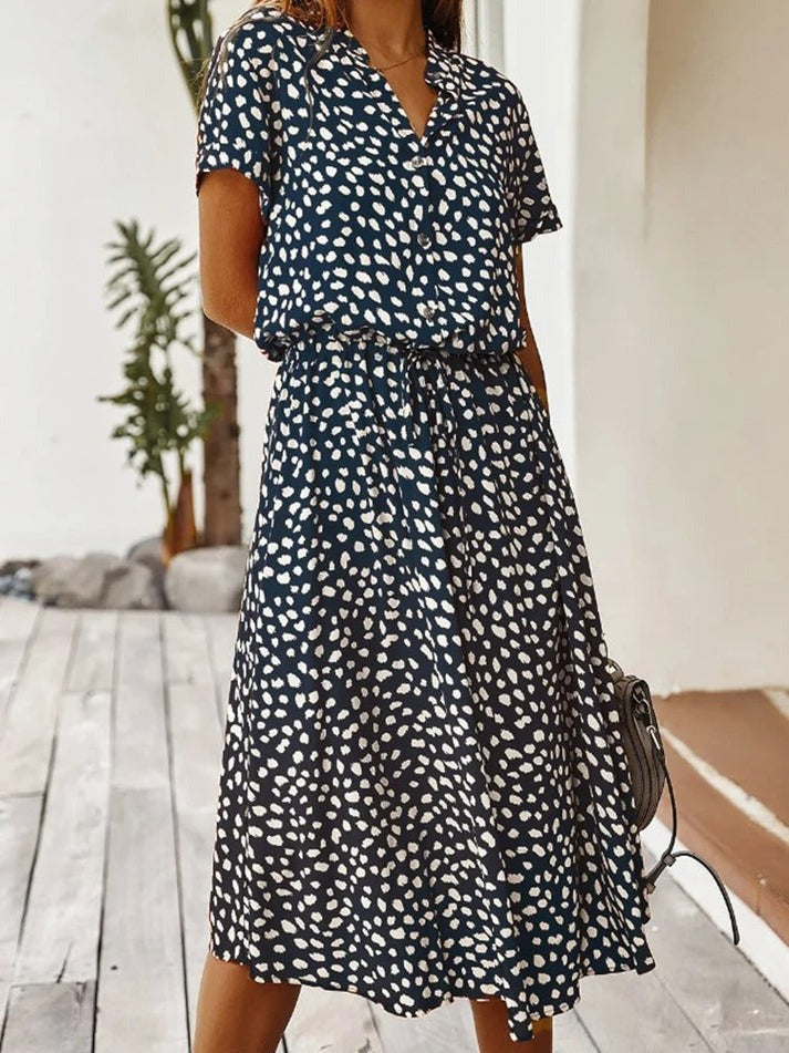 Florine | luchtige midi jurk elegante pasvorm strik