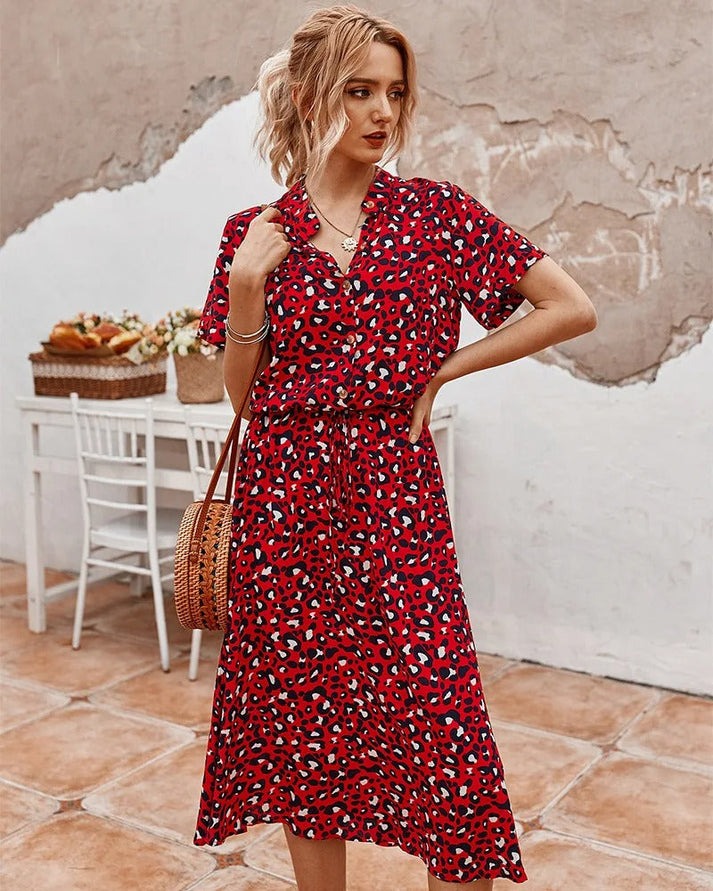 Florine | luchtige midi jurk elegante pasvorm strik