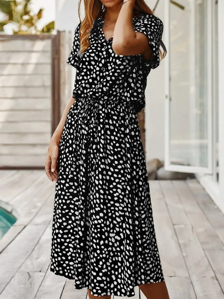 Florine | luchtige midi jurk elegante pasvorm strik