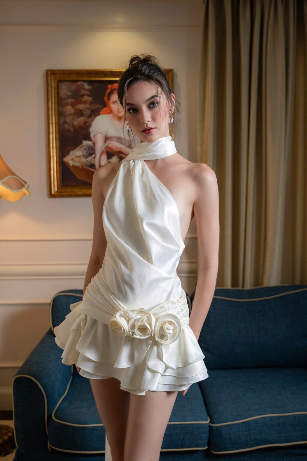 Lucy | Elegant Mini Halter Dress Satijn Feest Look