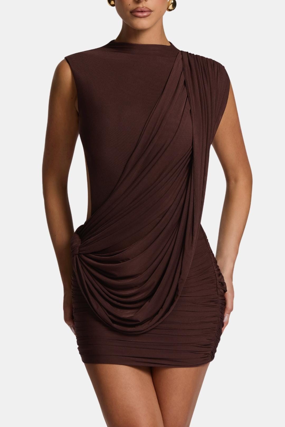 Dehlia | Chique Mini-Jurk Met Drapering en Open Rug