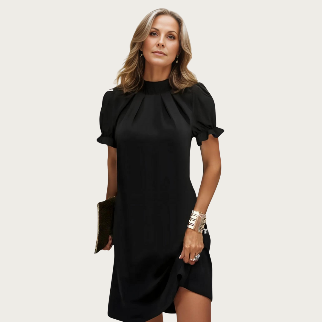 Tilda | zwarte midi jurk pofmouwen bodycon avond