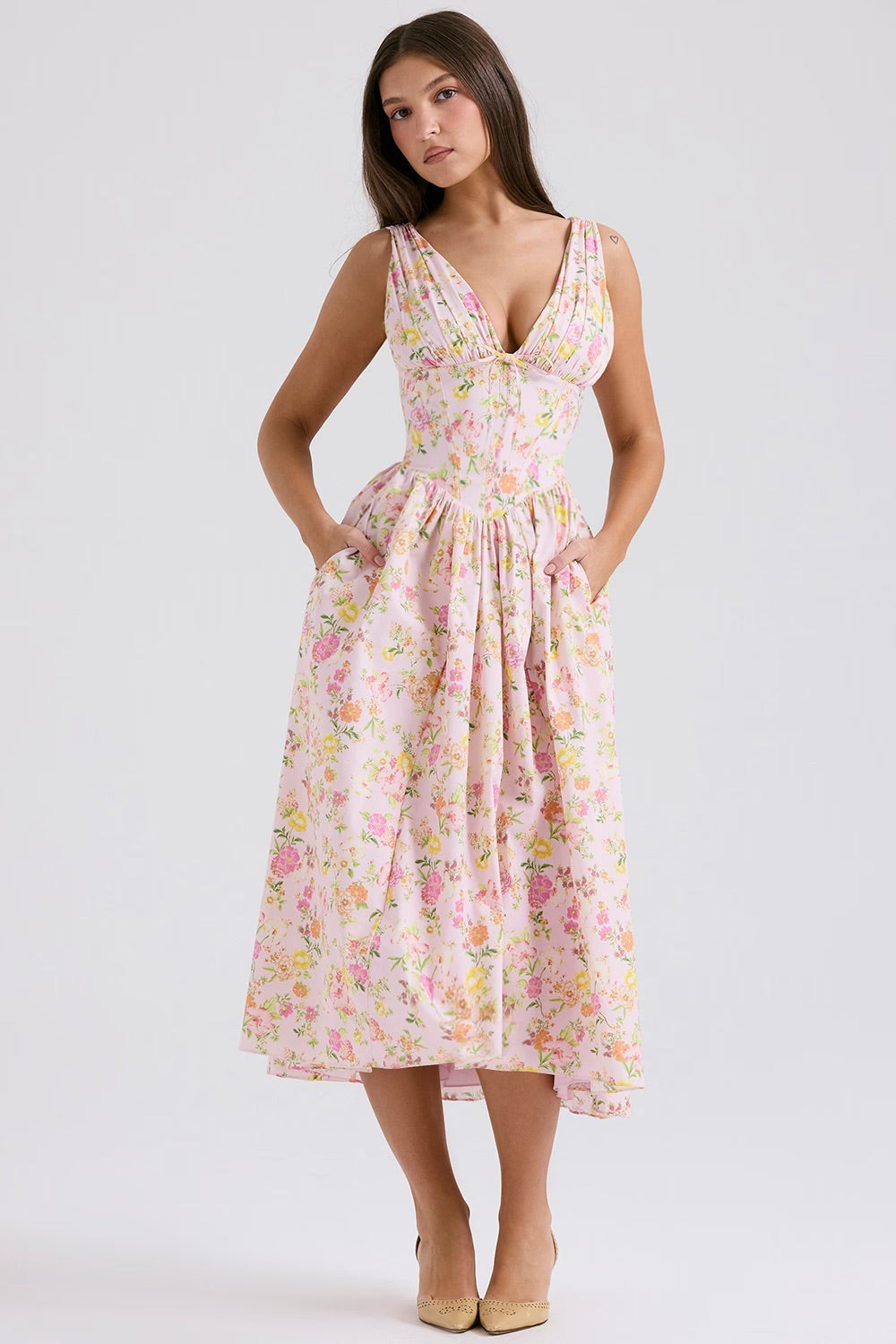 Saffron | Bloemen zomerjurk elegant casual vloeiend