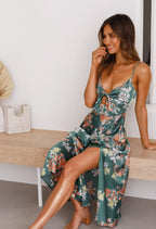 Dakota | Bloemen maxi jurk romantisch bruiloft groen