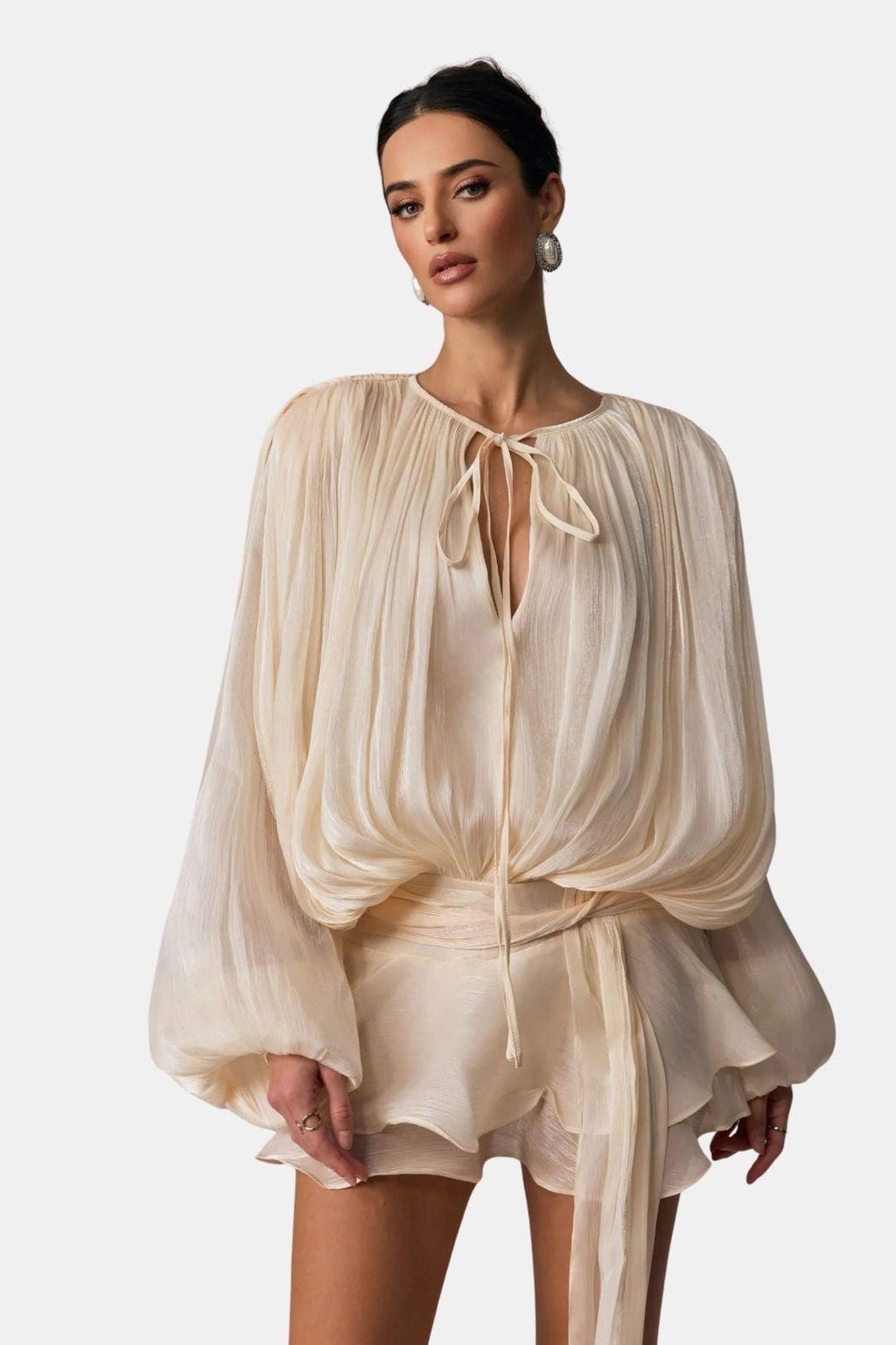 Miora | Luchtig Blouse Jurk Mini Strik Taille