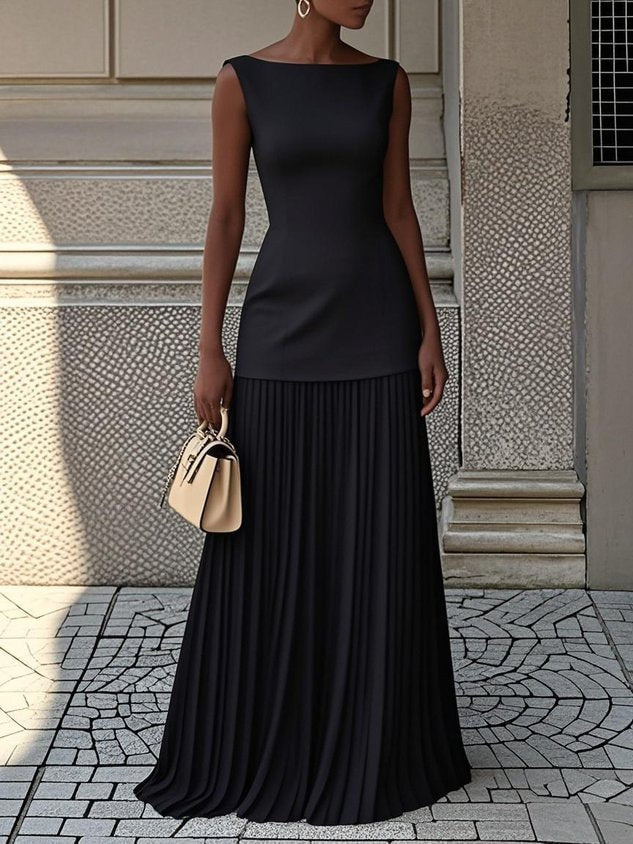 Eliza | pleated maxi jurk mouwloos elegant feest