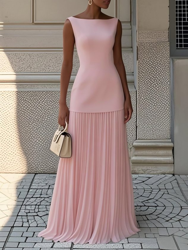 Eliza | pleated maxi jurk mouwloos elegant feest