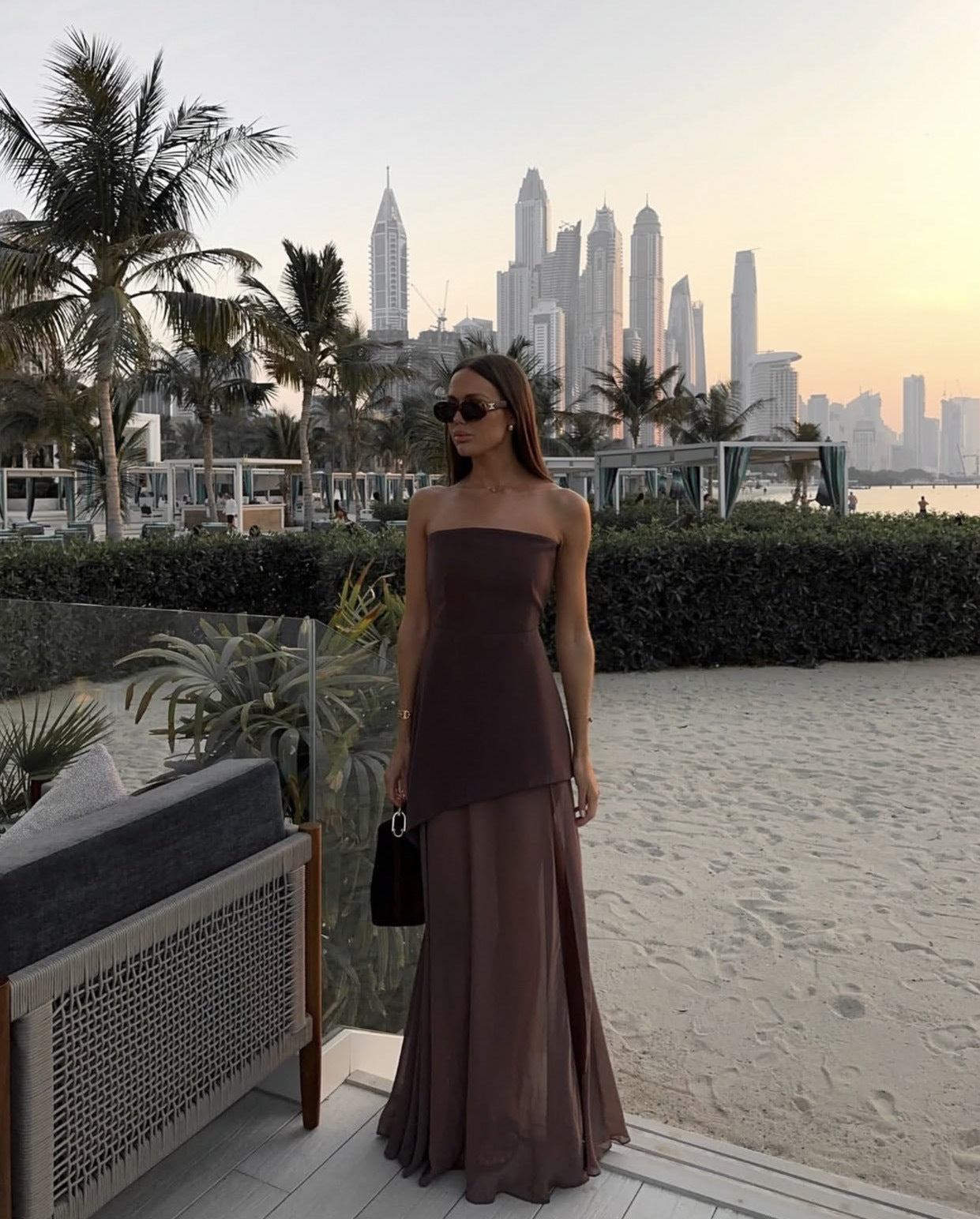 Stella | Strapless asymmetrische maxi jurk mesh elegant