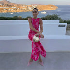 Lily | Elegante bloemen maxi jurk roze vloeiend