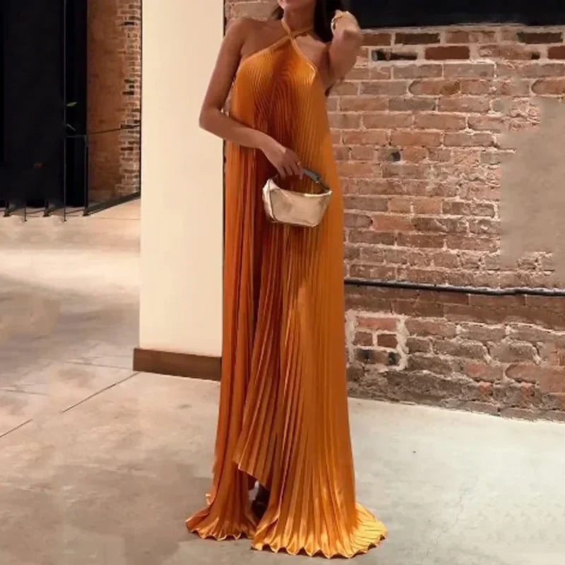 Carmen | Geplooid halter maxi jurk avond elegant
