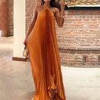 Carmen | Geplooid halter maxi jurk avond elegant