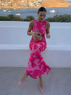 Lily | Elegante bloemen maxi jurk roze vloeiend