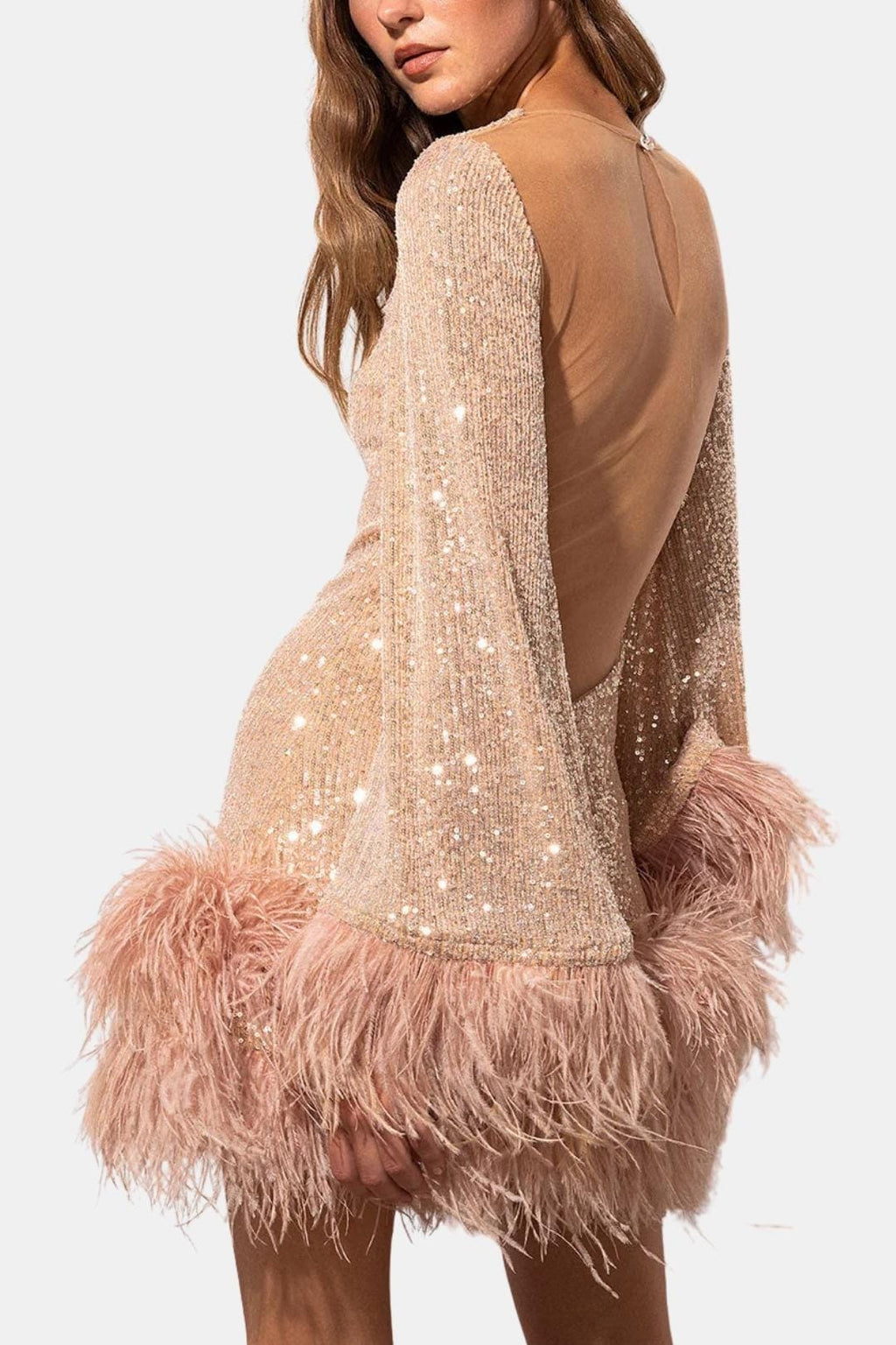 Sasha | Luxe Mini-Feestjurk Met Pailletten en Veren