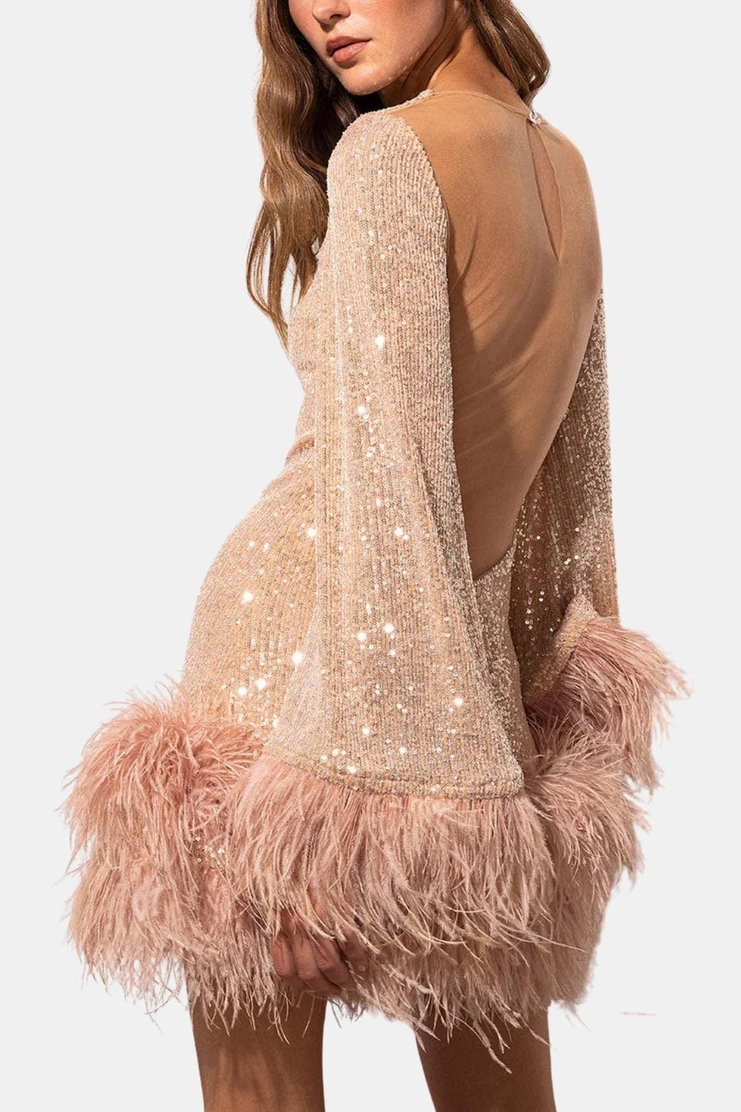 Sasha | Luxe Mini-Feestjurk Met Pailletten en Veren