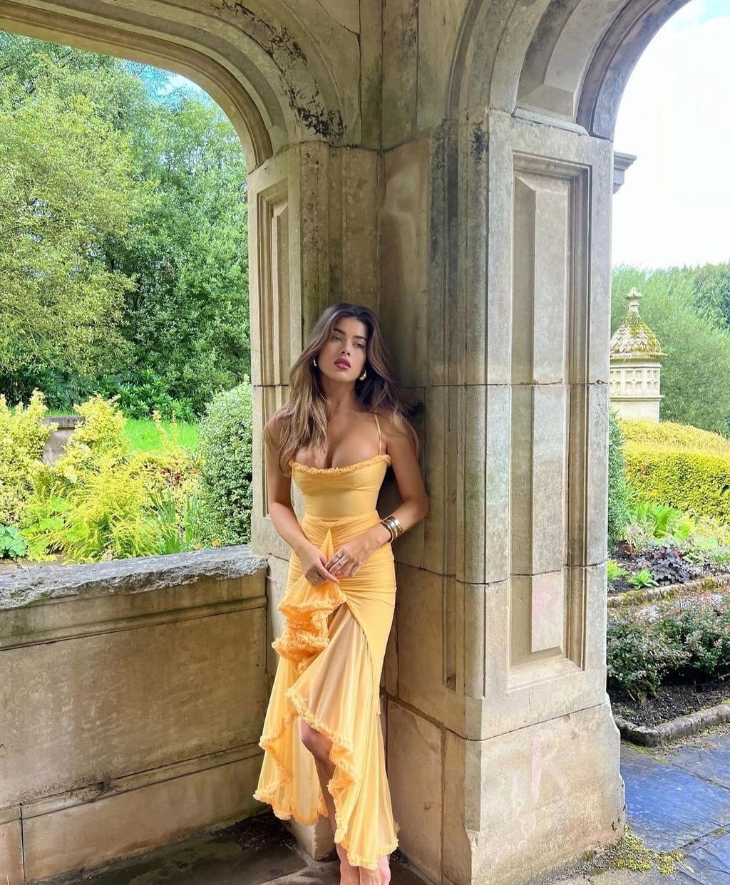 Alexandra | Kanten maxi jurk met ruches elegant