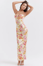 Katherine | Bloemen maxi jurk spaghetti bandjes elegant