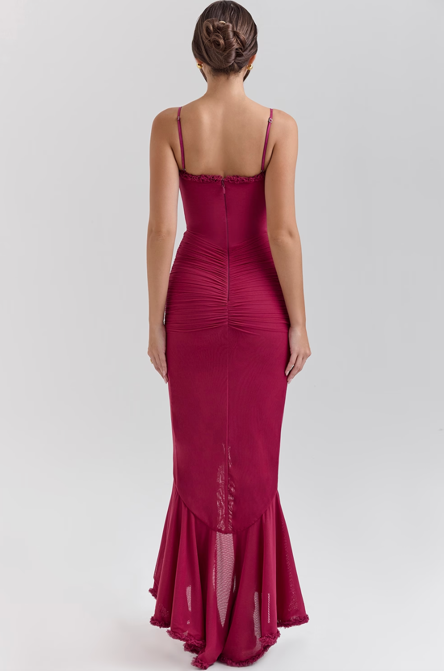 Alexandra | Kanten maxi jurk met ruches elegant