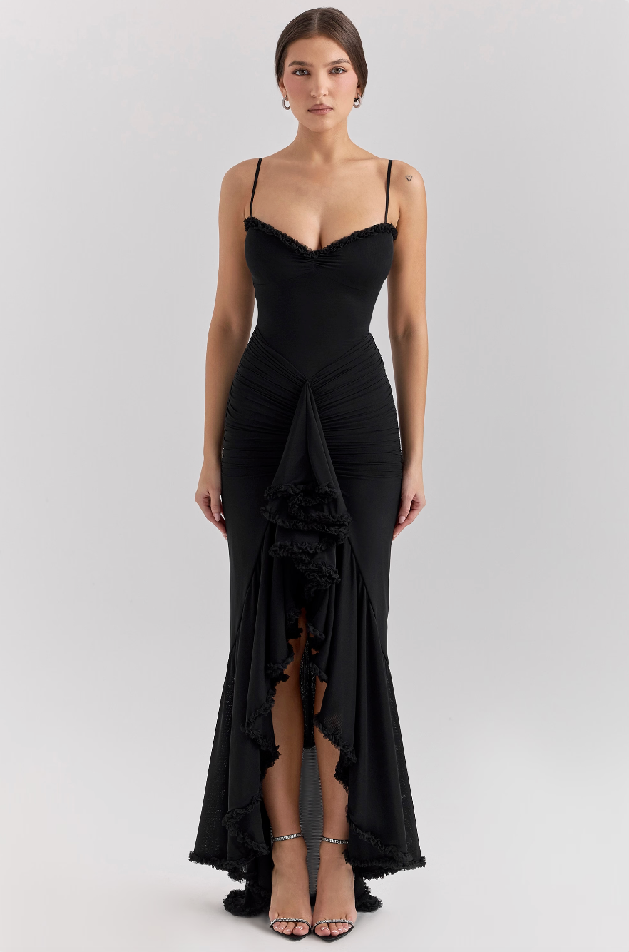 Alexandra | Kanten maxi jurk met ruches elegant