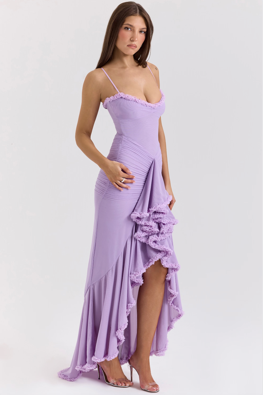 Alexandra | Kanten maxi jurk met ruches elegant