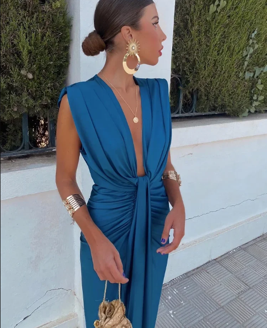 Amelia | Zachte geplooid midi jurk elegant feest
