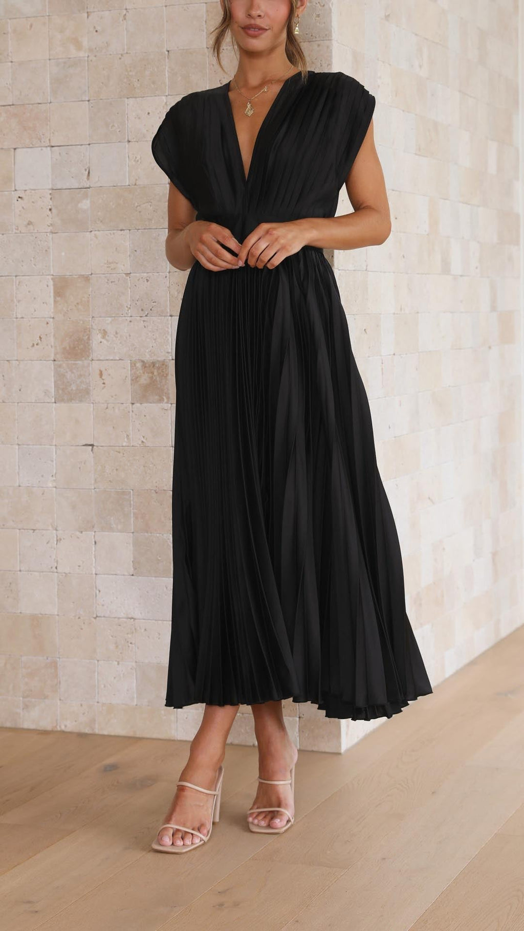 Maria | Elegante geplooid maxi jurk vloeiend chic