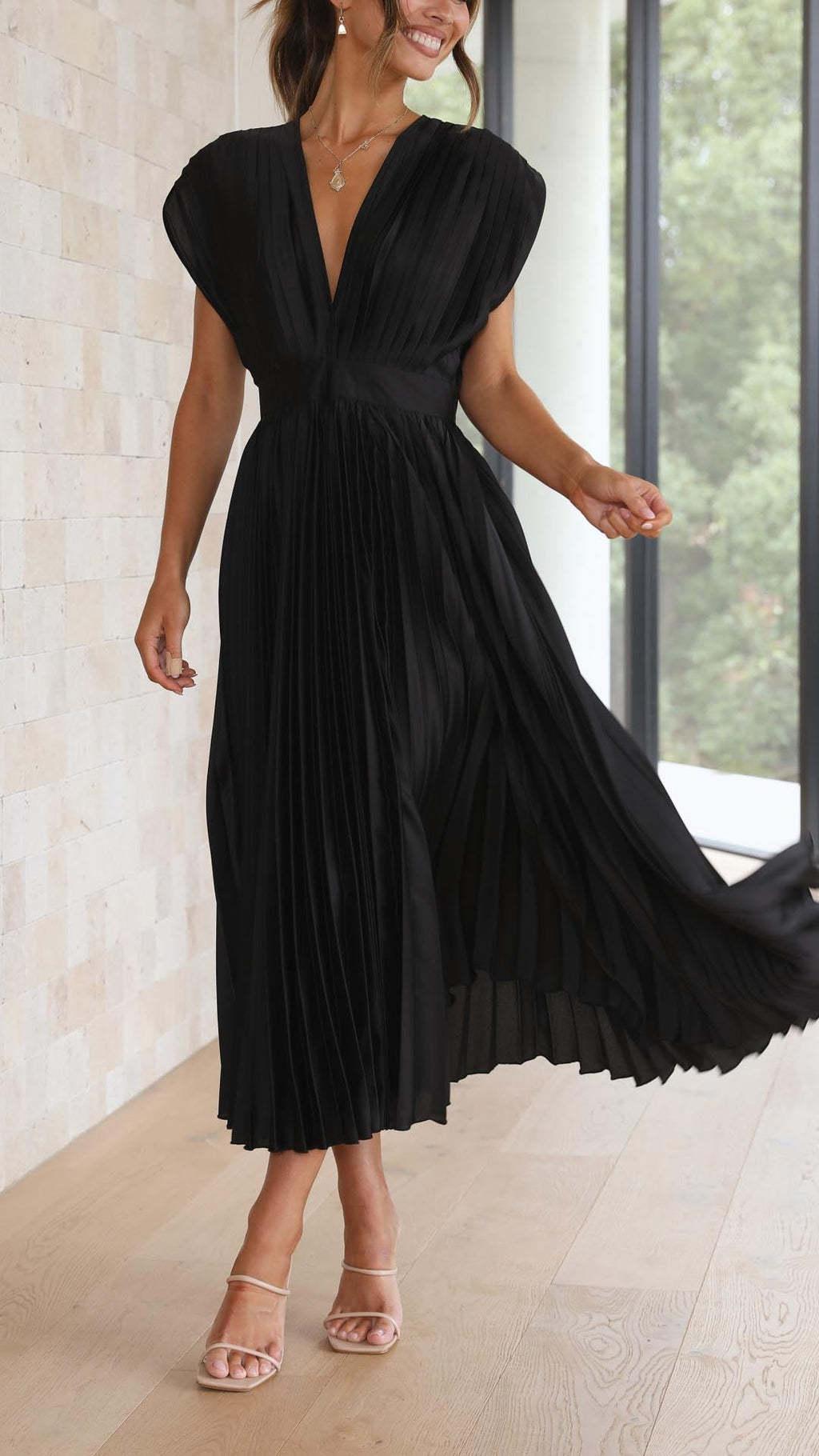 Maria | Elegante geplooid maxi jurk vloeiend chic