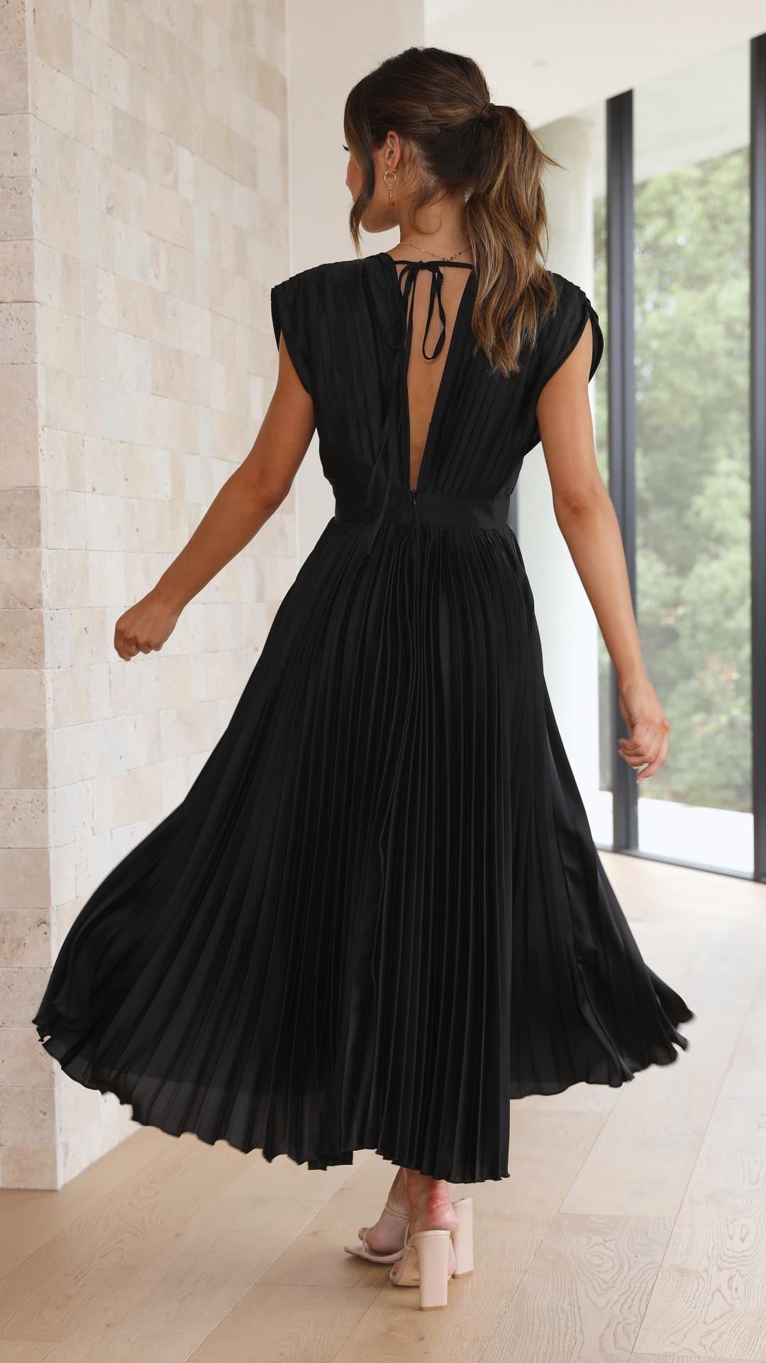 Maria | Elegante geplooid maxi jurk vloeiend chic