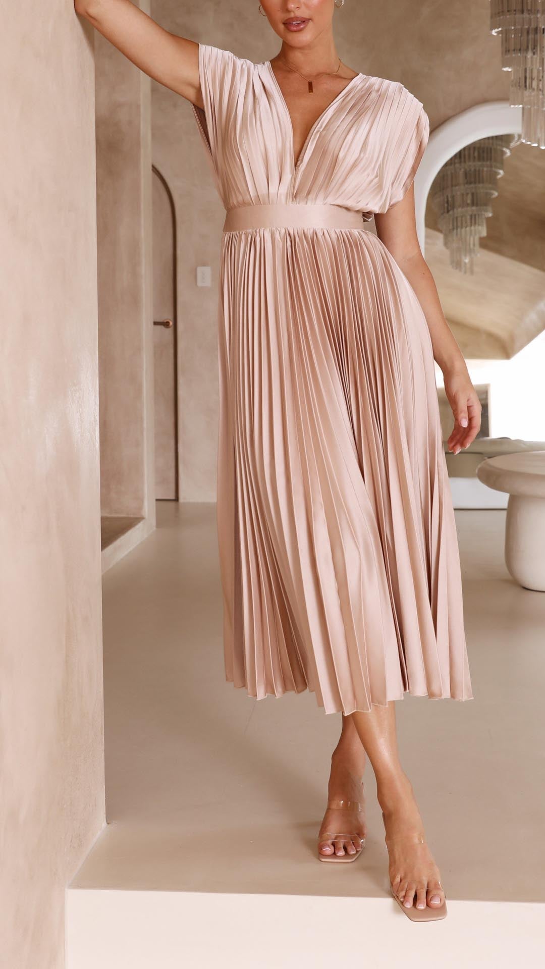 Maria | Elegante geplooid maxi jurk vloeiend chic