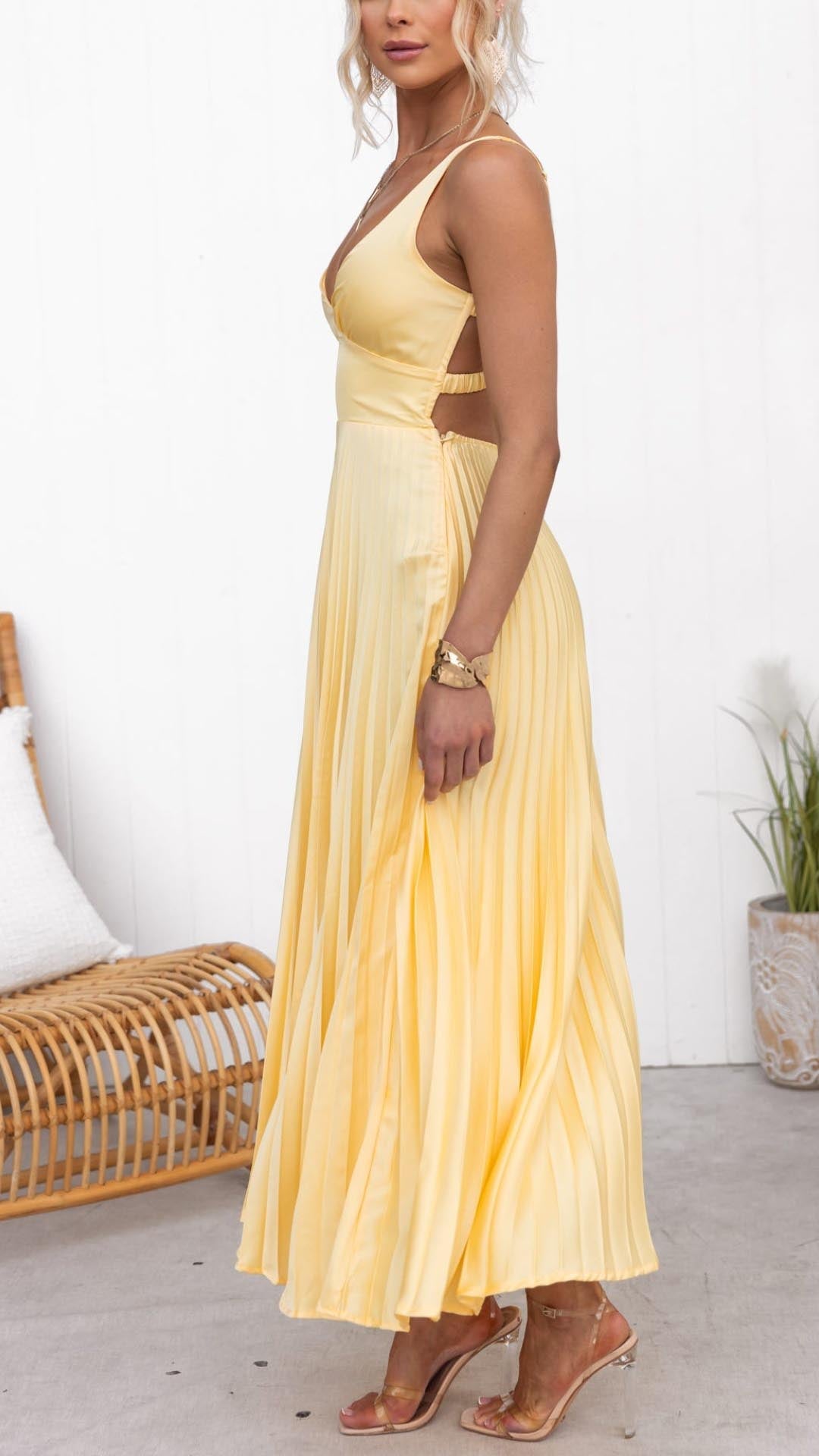 Rosalind | Geplooid maxi jurk v-hals elegant avond
