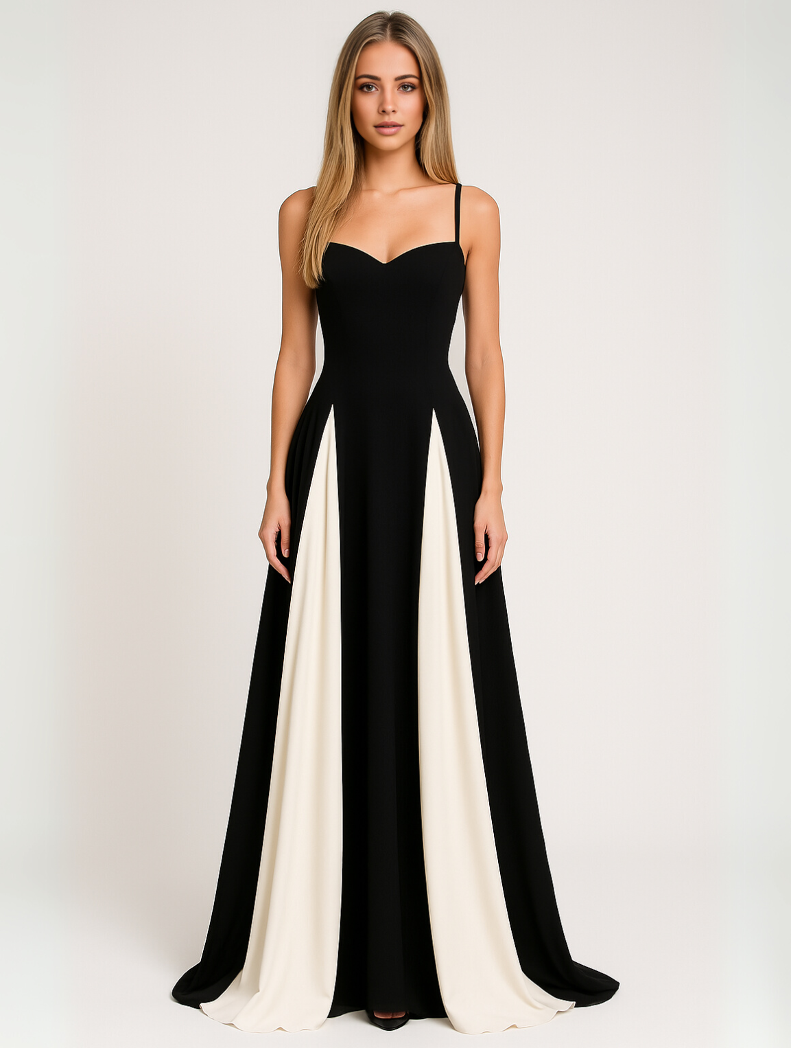 Georgia | Formele maxi jurk contrast bruiloft zwart