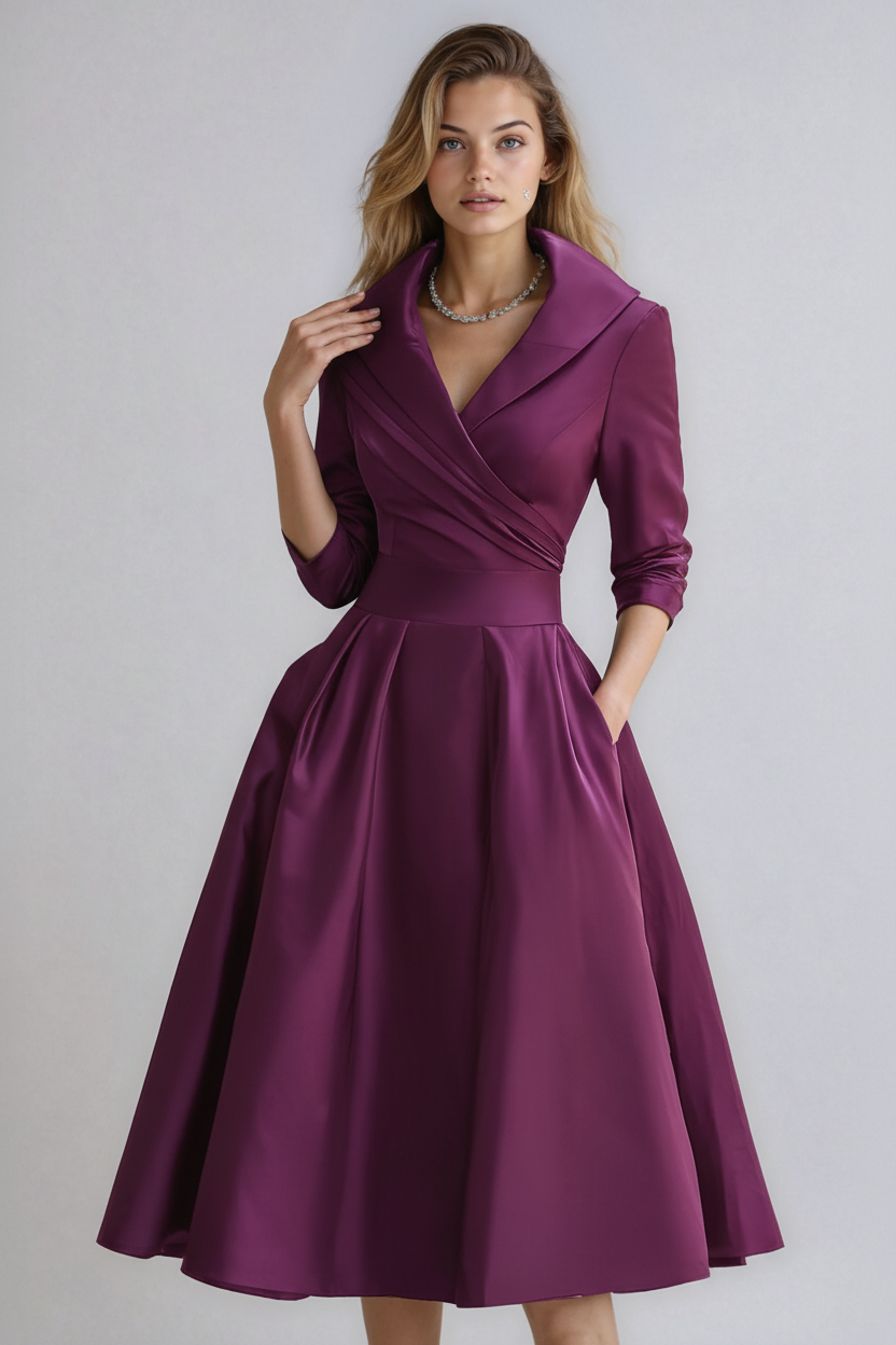 Elise | getailleerde midi jurk klassieke kraag elegant