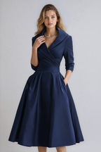 Elise | getailleerde midi jurk klassieke kraag elegant