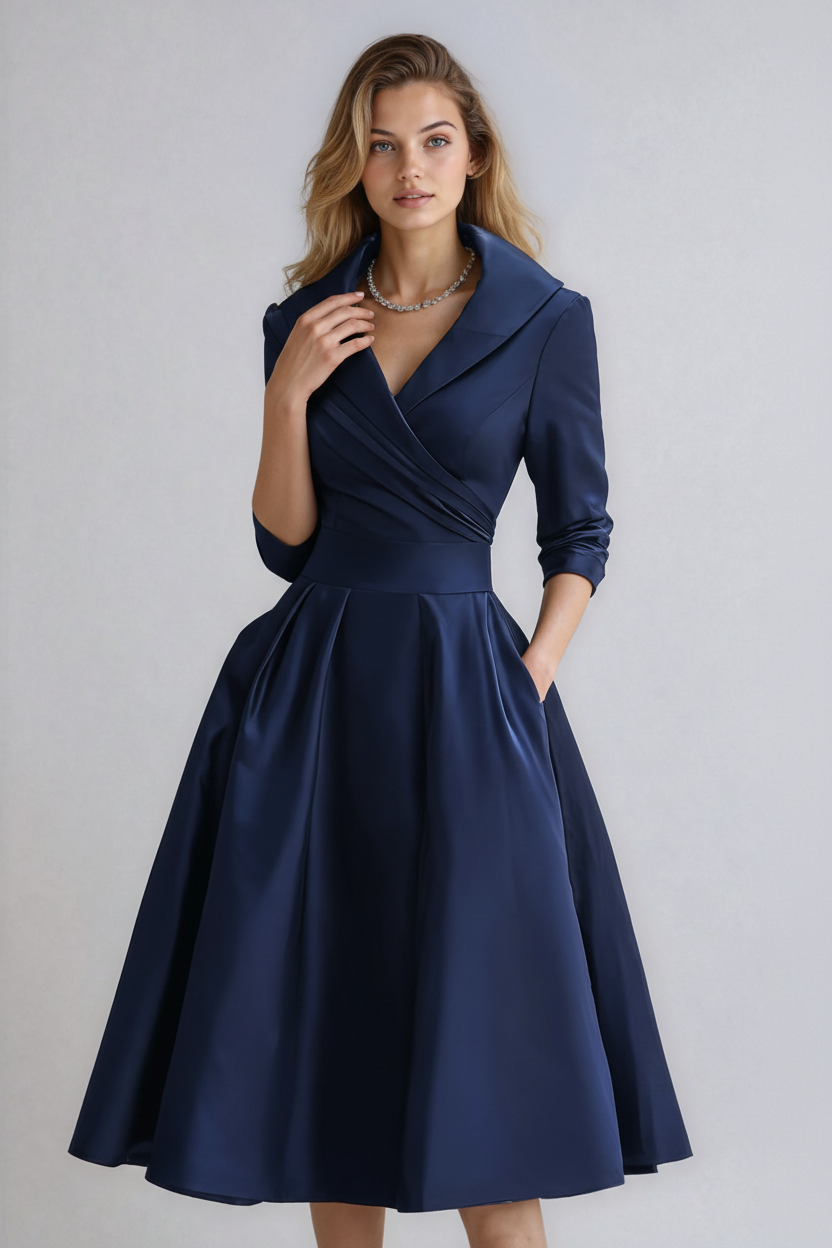 Elise | getailleerde midi jurk klassieke kraag elegant