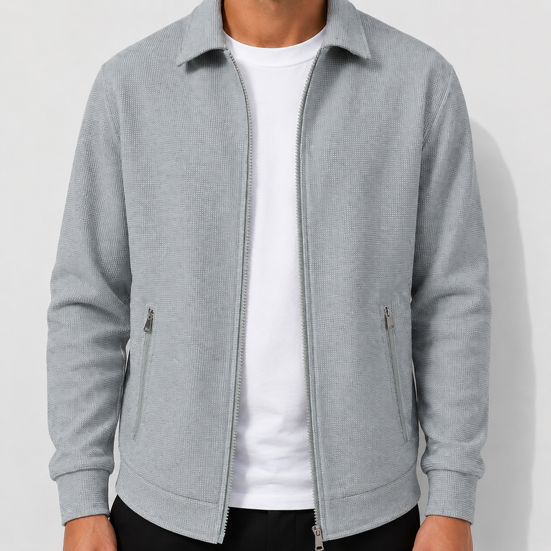 Men’s Waffle-Knit Full-Zip Jacket – Lightweight Casual Sporty Jacket