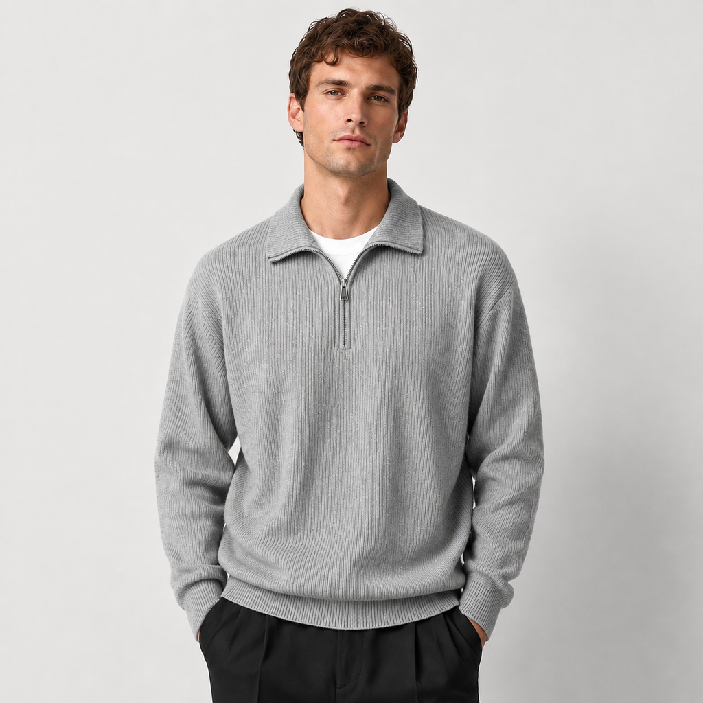 Men's Ribbed Half-Zip Knit Sweater