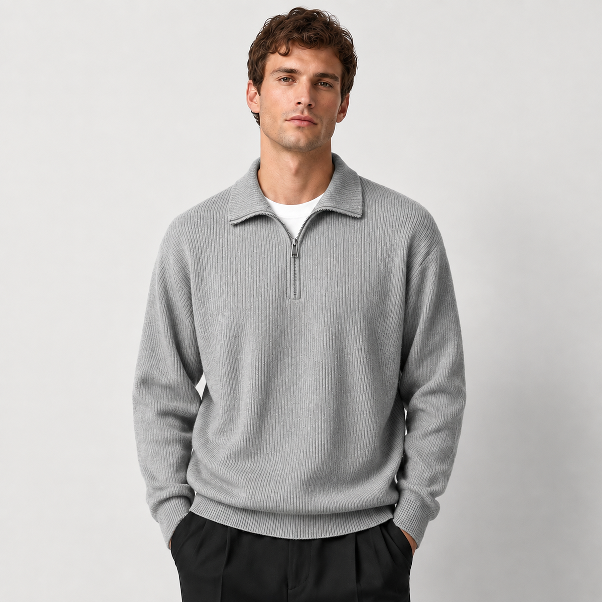 Men's Ribbed Half-Zip Knit Sweater