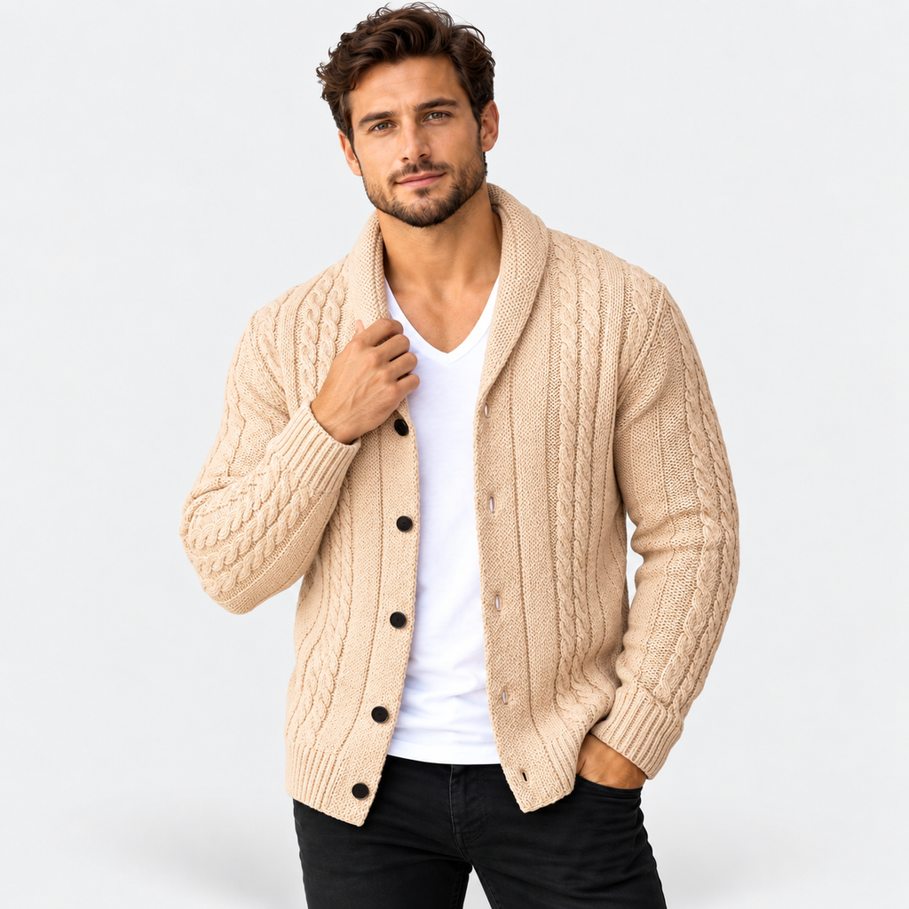 Men’s Cable Knit Button Cardigan – Warm Casual Autumn & Winter Sweater
