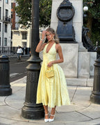 Caroline | Geborduurde midi jurk v-hals elegant mouwloos