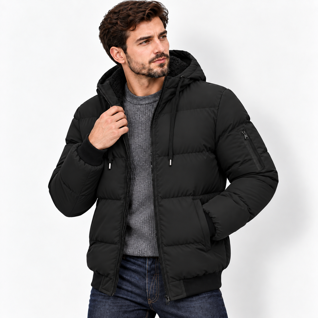 Men’s Winter Plush Hooded Jacket – Thick Warm Zip-Up Outdoor Coat