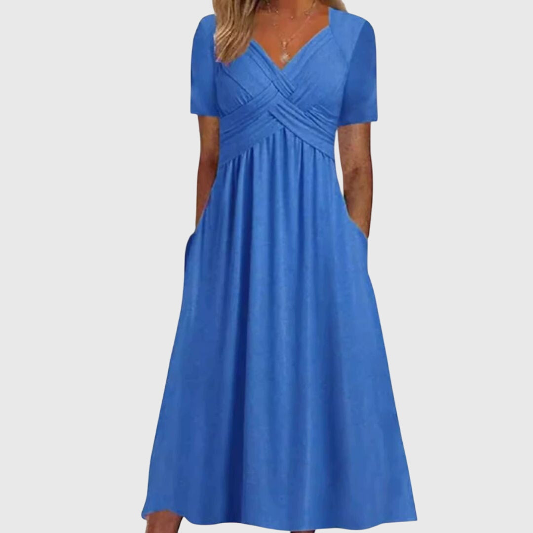 Amanda | stijlvolle v-hals midi jurk elegant