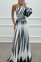 Cordelia | Gestreepte één schouder maxi jurk elegant