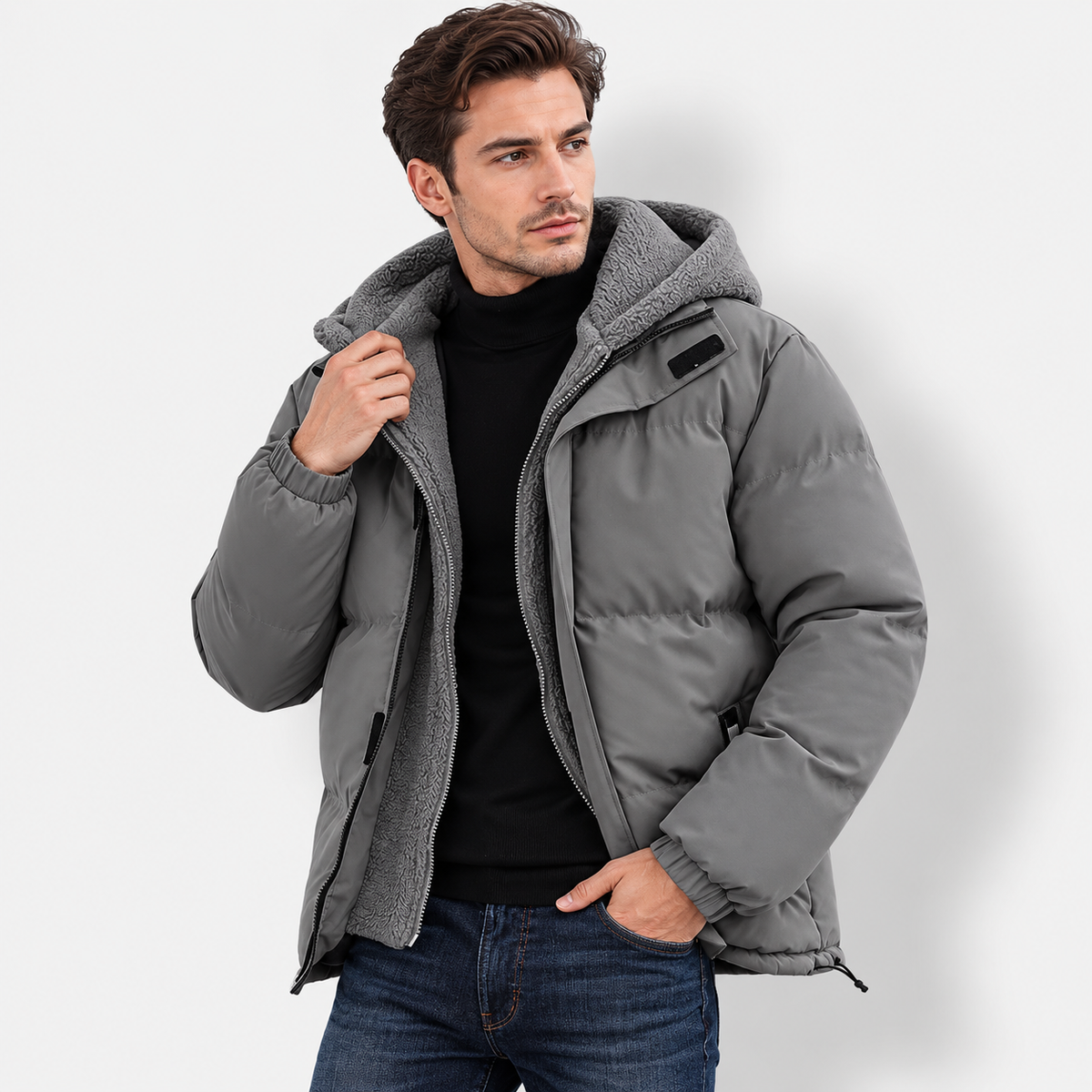 Men’s Winter Thickened Hooded Jacket – Warm Windproof Padded Coat with Pockets