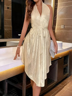 Clarinda | elegante midi blousejurk v-hals champagne